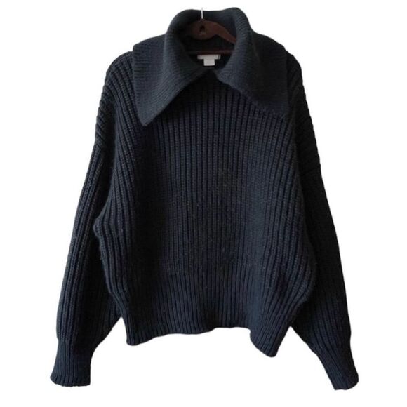 ✨H&M Hunter Green Dark Green Collared Rib-knit Sz Small Sweater✨ - Picture 5 of 9